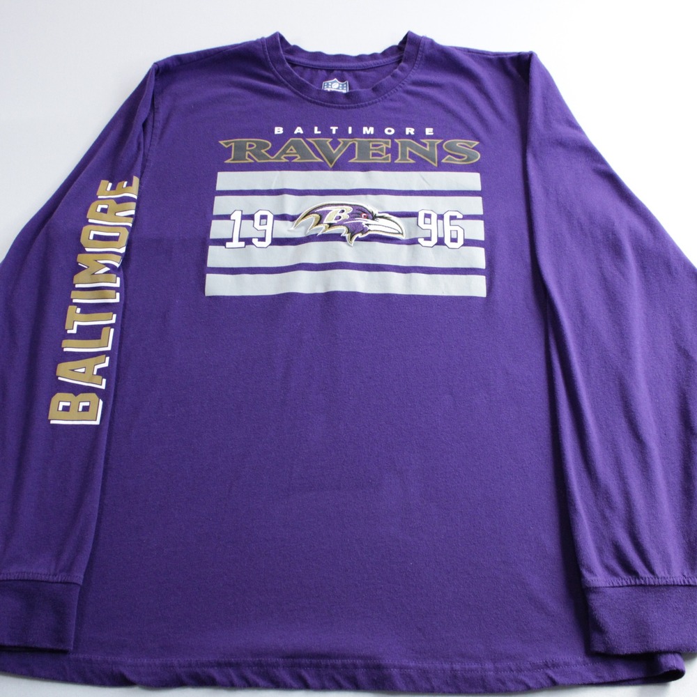 NFL Baltimore Ravens Purple Long Sleeve Graphic T-Shirt Mens XL 1996 Logo Sports